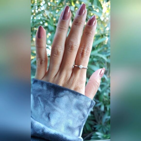 💐Dainty Aquamarine and Pearl Ring Size 6 - Picture 2 of 2